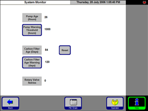 5. Χειρισμός 5.5 System Monitor Η λειτουργία SYSTEM MONITOR παρέχει σημαντικές πληροφορίες σχετικά με την κατάσταση της συσκευής Leica ASP300 S.