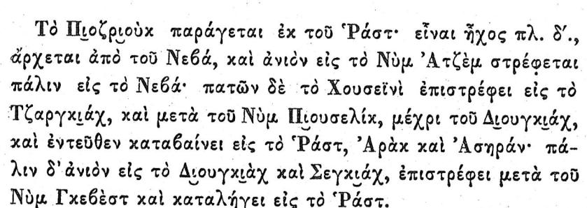 Πιοζριούκ Περιγραφή Σο μακάμ πιοζριούκ παράγεται από τον Νη, είναι ήχος μαλακός διατονικός πλαγίου τετάρτου και έχει βαθμίδα εισόδου τον Δι.