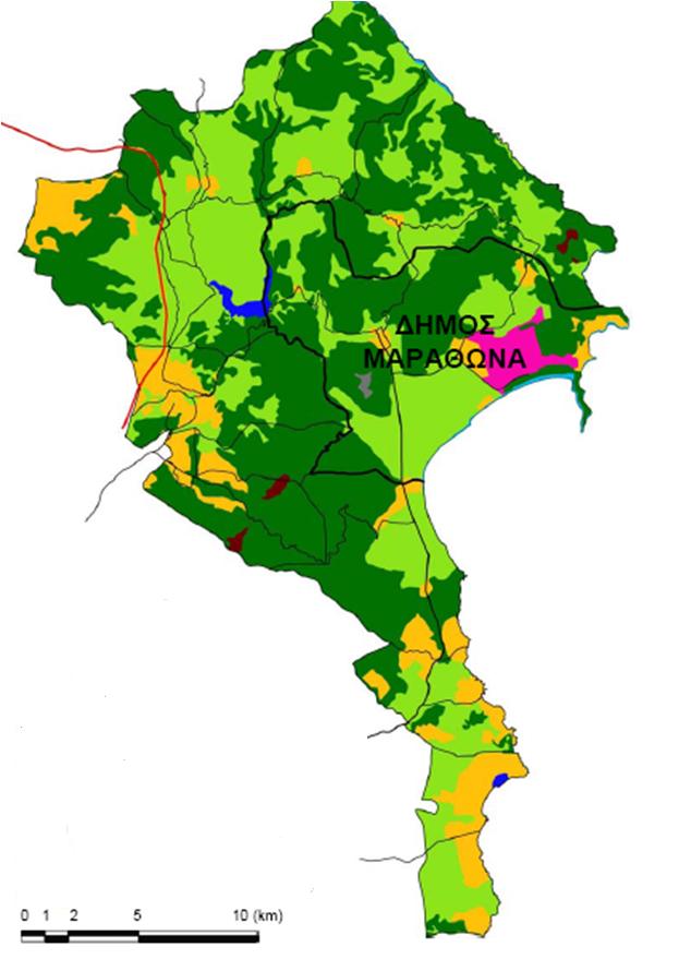 Φάρτης χρήσεων γης - βασικές παρατηρήσεις Φάρτης γενικών χρήσεων γης Βορειοανατολικής Αττικής Τγροβιότοπος Αεροδρόμιο Κοτρωνίου Αγροτικές και Γεωργικές εκτάσεις Δασικές Εκτάσεις Οικιστικοί Πυρήνες