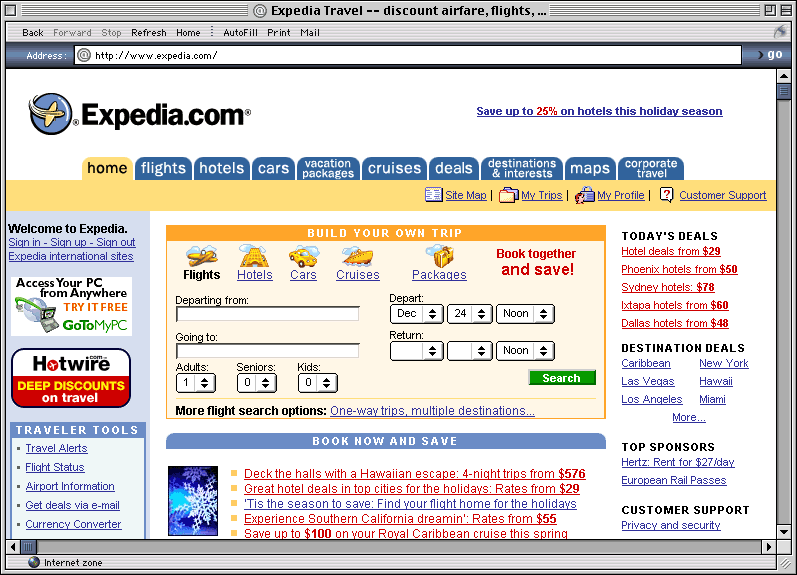 Εικόνα 3.5: Αρχική σελίδα της Expedia Πηγή: http://www.expedia.com/ 3.1.4.2 Booking.com Το εικονικό τουριστικό πρακτορείο Βooking.