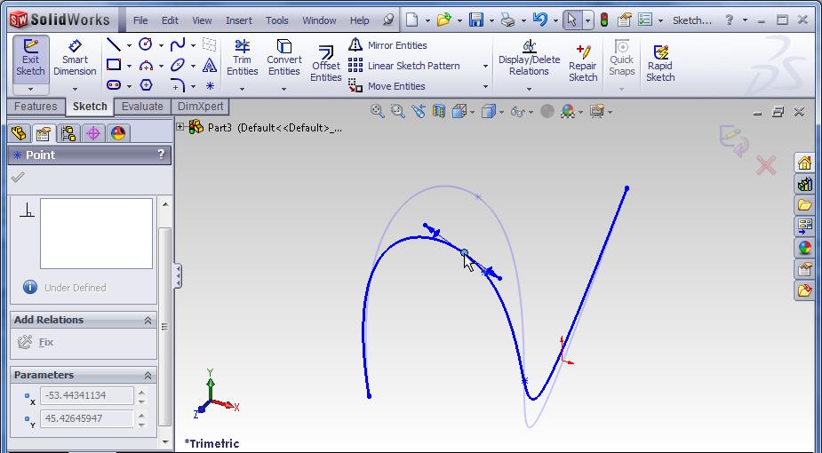 Βαζηθέο αξρέο ζρεδίαζεο CAD κε ην SolidWorks Κακπύιε γξακκή Spline Η γξακκή Spline είλαη κηα θακπύιε γξακκή. Σην παξάδεηγκα απηό παξνπζηάδεηαη ε δεκηνπξγία κηαο θακπύιεο γξακκήο Spline. 1.