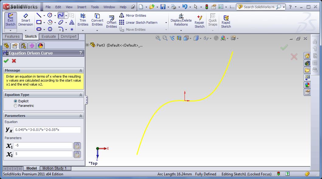 Η εληνιή Equation Driven Curve αλαδύεηαη από ην εηθνλίδην ηεο εληνιήο Spline. Τν παξάζπξν Equation Driven Curve εκθαλίδεηαη ζην αξηζηεξό κέξνο ηεο νζόλεο. 3. Κάληε click ζηελ επηινγή Explicit.