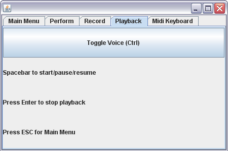 Έπειτα, με την επιλογή 3 ο χρήστης μεταφέρεται στο Playback tab όπου δίνεται η δυνατότητα αναπαραγωγής του αρχείου Midi.