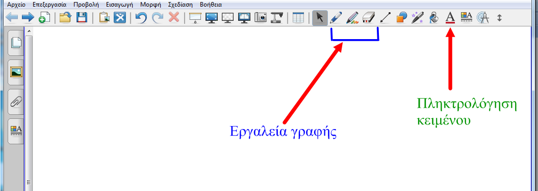 Οι εκπαιδευόμενοι είχαν διαθέσιμο στον υπολογιστή τους το λογισμικό του ΔΠ και μπορούσαν να δοκιμάζουν τα εργαλεία και τις δυνατότητές τους παράλληλα με την επίδειξη από τον ερευνητή.