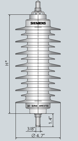Σχήμα 4.2 Παράδειγμα ARRESTER Siemens MOV 3EK7 24kV Εντούτοις, ο χωρητικός συζεύκτης δεν είναι ένας απλός πυκνωτής, αφού υπάρχουν και άλλα στοιχεία που πρέπει να ληφθούν υπόψη [6].
