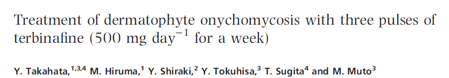 55 ασθενείς με δερματόφυτα Ώση terbinafine tablets (500 mg day) για 1 εβδομάδα και off για 3