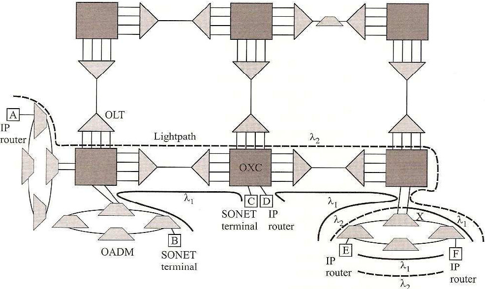 Η γενική αρχιτεκτονική των οπτικών δικτύων δεύτερης γενιάς αποτελείται από ορισµένα βασικά δοµικά συστήµατα και φαίνεται στο παρακάτω σχήµα: Σχήµα 3.