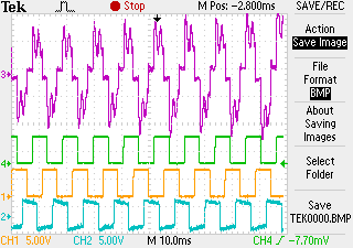 Εικόνα 8.30: Παλμοί ελέγχου στην πύλη του Mosfet 1High (πορτοκαλί) και του Mosfet 1Low (μπλε) Εικόνα 8.