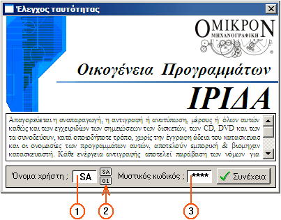 Η πιστοποίηση ενός προσώπου γίνεται µε την χρήση δύο στοιχείων. Το πρώτο στοιχείο (σηµ.1) είναι το όνοµα του χρήστη (συνδιασµός από 2 χαρακτήρες) και το δεύτερο στοιχείο (σηµ.