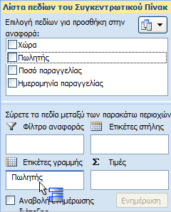 Από τη Λίστα Πεδίων επιλέγουμε τα επιθυμητά Πεδία τα οποία εμφανίζονται στην