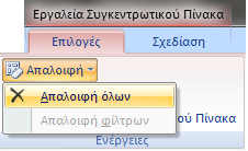 Μορφοποίηση Συγκεντρωτικού Πίνακα Εργαλεία Συγκεντρωτικού Πίνακα Σχεδίαση Επιλογή Στυλ Κατάργησης Μορφοποίησης Συγκεντρωτικού Πίνακα Εργαλεία