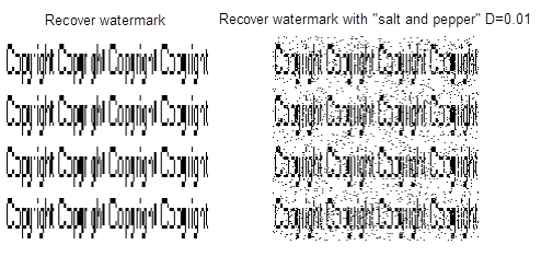 Watermarked Image salt&pepper salt&pepper D=0.005 salt&pepper D=0.