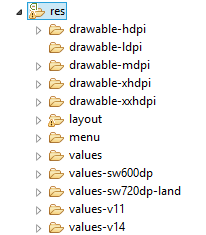 4.1.3 Ο φάκελος res Στο φάκελο res βρίσκουμε όλα τα αρχεία εικόνας και κειμένου, καθώς και τα αρχεία για το layout κτλ, τα οποία χρησιμοποιούνται από τα διάφορα activities.