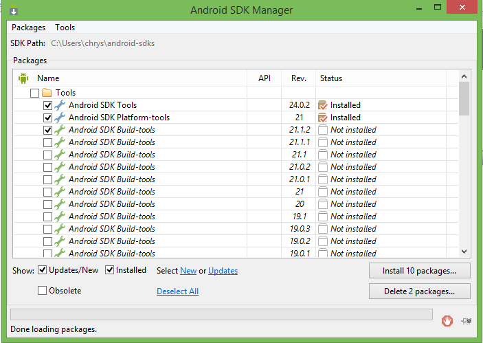 Και επιλέγουμε το Android SDK Tools, το οποίο επιλέγει αυτόματα από μόνο του και το Android SDK