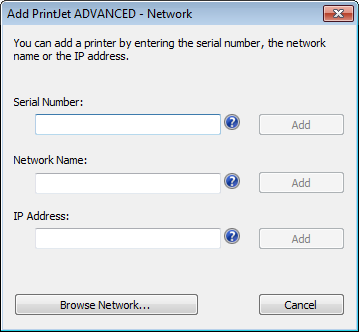 Δομή Στη συνέχεια εμφανίζεται το παρακάτω παράθυρο διαλόγου: Εικόνα 66 PrintJet ADVANCED Explorer 19 Για να προσθέσετε τον PrintJet ADVANCED στους εκτυπωτές πατήστε το πλήκτρο [Add ] (Προσθήκη).