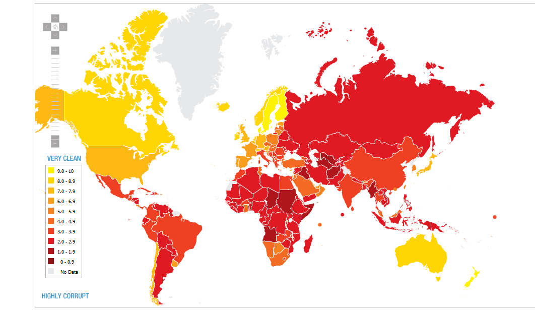 ΣΧΗΜΑ 1-1: Ο «Παγκόσμιος Χάρτης» της Διαφθοράς το 2010 Πηγή: http://www.transparency.