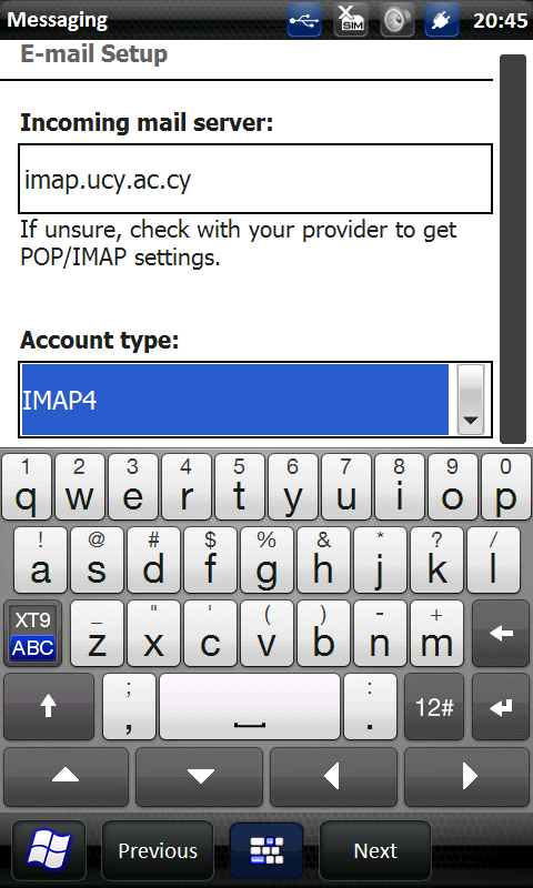 Βήμα 7: Στην επόμενη οθόνη και στο πεδίο Incoming mail server πληκτρολογήστε τον εξυπηρετητή του Πανεπιστημίου Κύπρου για εισερχόμενη αλληλογραφία: POP server: pop.