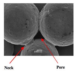 Μορφοποίηση των μετάλλων Πυροσυσσωμάτωση (α) Ηλεκτρονική μικροφωτογραφία των λαιμών που συνδέουν τους κόκκους, (β) Σχηματική
