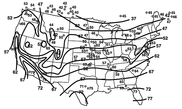 4 Αβαθής γεωθερμία. Σχήμα Α26 Θερμοκρασιακά επίπεδα σε βάθος 30 ποδιών στις ΗΠΑ (Πηγή: U.S.