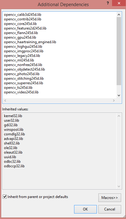 6. Επιπλέον, στο μενού "Common Properties" "C/C++" "Linker" "Input", στην επιλογή "Additional Dependencies" γράφουμε τα ονόματα των.lib αρχείων της τρέχουσας έκδοσης OpenCV.