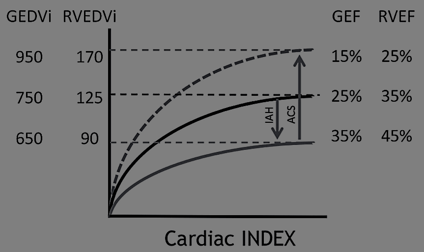 Η ΕΚΥ οδηγεί : σημαντική μείωση του GEDVI (δείκτης σφαιρικού τελοδιαστολικού όγκου) καρδιακή δυσλειτουργία μειωμένο Κλάσμα Εξώθησης (RVEF και GEF) Ογκομετρικοί Δείκτες Προφορτίου Κάθε ασθενής θα
