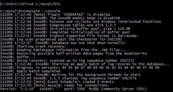 Υλοποίηση Αλγορίθμου Κεφάλαιο 4 Εικ. 4.44 Ενεργοποίηση MySQL Community Server στη θύρα 3306.