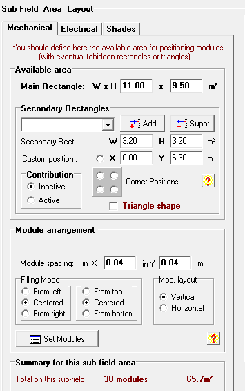 3.2.6 Module Layout Χωροθέτηση Πάνελ Το παράθυρο διαλόγου που εμφανίζεται μετά την επιλογή Module Layout αποτελείται από τις εικόνες 3.12, 3.13 και 3.14. Εικόνα 3.