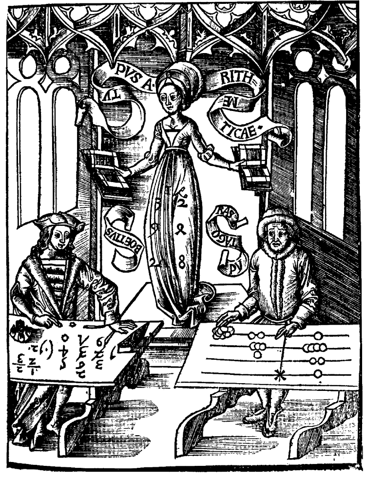 Τν Πλεύκα ηεο Αξηζκεηηθήο Υαξαθηηθό από ην βηβιίν ηνπ Gregorius Reisch «Margarita Philosophica» (1508), ην