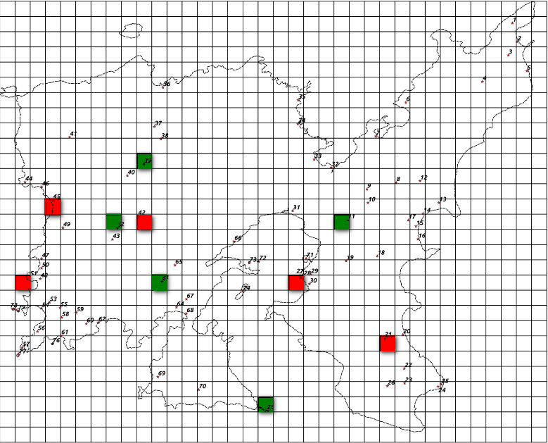 Στην εικόνα 5.4 απεικονίζονται οι περιοχές διατήρησης υψηλής και μεσαίας προτεραιότητας ανεξαρτήτου ταξινομικής ομάδας.