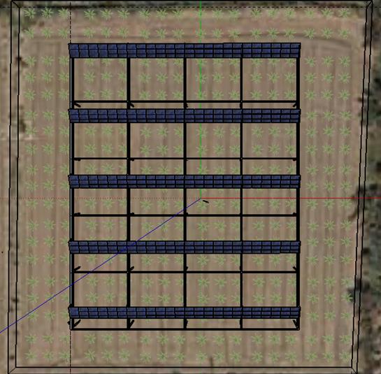 Εικόνα 7.35: Τρισδιάστατη απεικόνιση του ΦΒ συστήματος και της καλλιέργειας switchgrass. Πηγή: Λογισμικό σχεδίασης Sketcup.