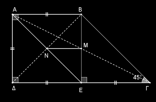 http://www.mathematica.gr/forum/viewtopic.php?f=14&t=44444 β) Το τετράπλευρο AB E είναι παραλληλόγραμμο. (Μονάδες 6 ) γ) 1 MN. (Μονάδες 7 ) 4 δ) AE B. (Μονάδες 6 ) α) B 3ˆ AB Bˆ 18 4ˆ 18 ˆ 45.