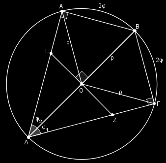 http://www.mathematica.gr/forum/viewtopic.php?f=14&t=44444 γωνίας ˆ και οι πλευρές και B είναι ίσες. Φέρουμε κάθετη στη B στο O, η οποία τέμνει τις πλευρές A και στα E και Z αντίστοιχα.