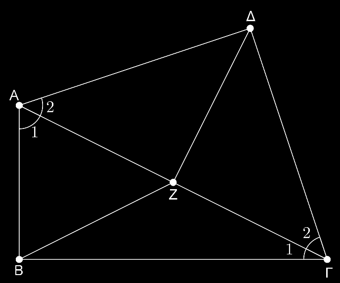 Γεωμετρία Κεφάλαι 4: Παράλληλες ευθείες ΑΣΚΗΣΗ (2_5652) Έστω ρθγώνι τρίγων ΑΒΓ με Β 9 και Ζ τ μέσ τυ ΑΓ. Με υπτείνυσα τ ΑΓ κατασκευάζυμε ρθγώνι ισσκελές τρίγων ΑΔΓ με Δ 9 α) Να απδείξετε ότι ΒΖ = ΔΖ.