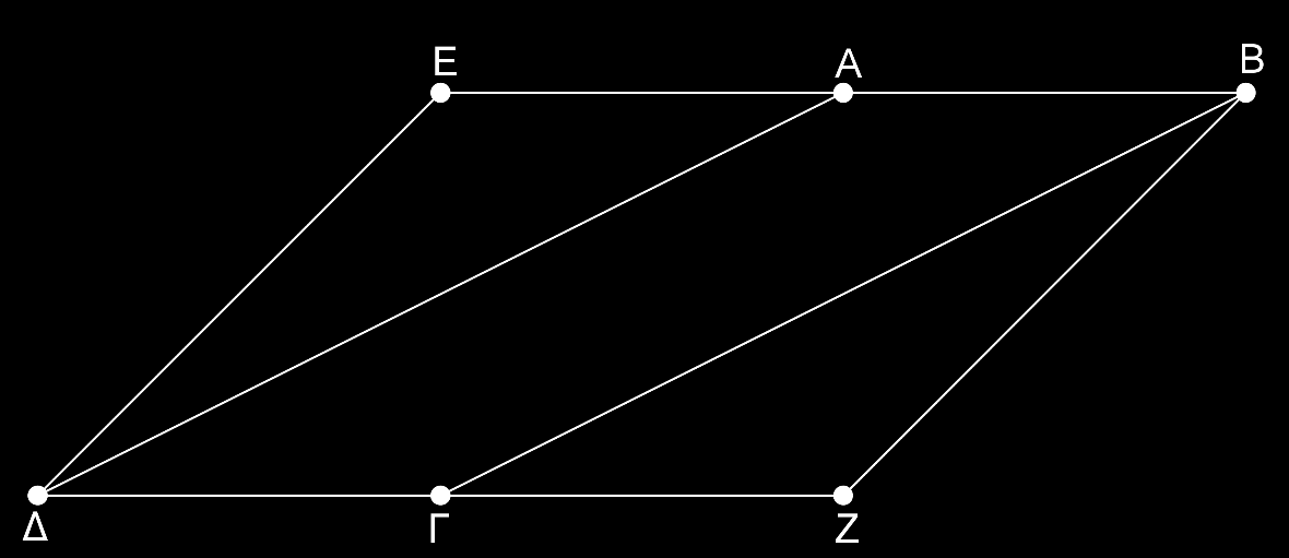 Γεωμετρία Κεφάλαι 5: Παρ/μα - Τραπέζια ΑΣΚΗΣΗ (2_5654) Έστω παραλληλόγραμμ ΑΒΓΔ. Πρεκτείνυμε την πλευρά ΒΑ (πρς τ Α) και την πλευρά ΔΓ (πρς τ Γ) κατά τμήματα ΑΕ = ΑΒ και ΓΖ = ΔΓ.