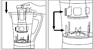 3. Τοποθετείστε την µεζούρα/καπάκι του θαλάµου επεξεργασίας στο βασικό άνοιγµα για το καπάκι. Βεβαιωθείτε ότι έχει κλειδώσει καλά στην θέση του γυρνώντας το δεξιόστροφα. 4.