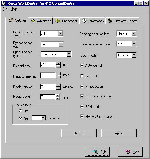 Καρτέλα Settings Κάντε κλικ στην καρτέλα [Settings] για να ρυθµίσετε τα Στοιχεία Συστήµατος Φαξ.