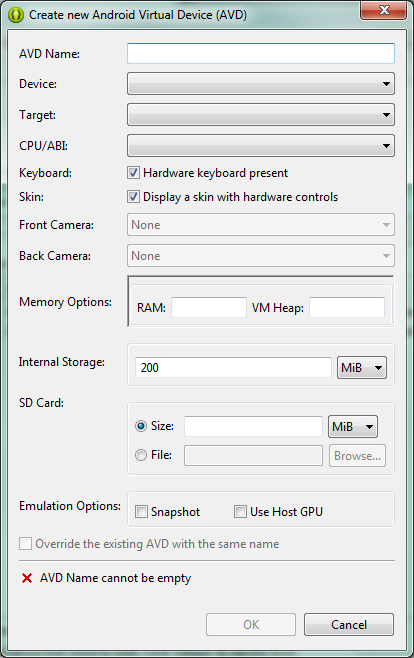 Εικόνα 32. Δημιουργία εικονικής συσκευής Ο προγραμματιστής μπορεί να δημιουργήσει όσες εικονικές συσκευές χρειάζεται, χρησιμοποιώντας τους διαθέσιμους τύπους συσκευών που υπάρχουν στον AVD Manager.