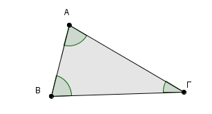 Το τετράπλευρο ΑΒΓΔ έχει γωνίες, που καθεμιά τους περιέχει το τετράπλευρο. Οι γωνίες αυτές είναι οι. που γράφονται και ως εξής: Η γωνία Â λέμε ότι περιέχεται μεταξύ των πλευρών ΑΒ και ΑΓ του τριγώνου.