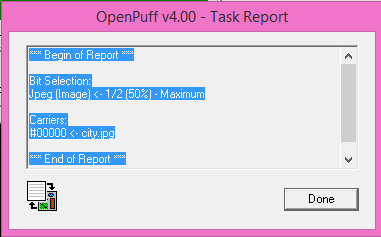 Εικόνα 16 Επιηστής διαδικαζία Εικόνα 17 End-Report OpenPuff Σν Task Report καο δίλεη πιεξνθνξίεο ζρεηηθά κε ηελ δηαδηθαζία πνπ αθνινπζήζακε.