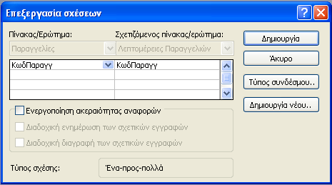 Δκθαλίδεηαη έλα αλάινγν Παξάζπξν κε ην παξαθάησ: χξνπκε ην Πεδίν πνπ ζέινπκε λα ζπζρεηίζνπκε απφ ηνλ έλαλ Πίλαθα ζην ζρεηηθφ Πεδίν ηνπ άιινπ Πίλαθα.