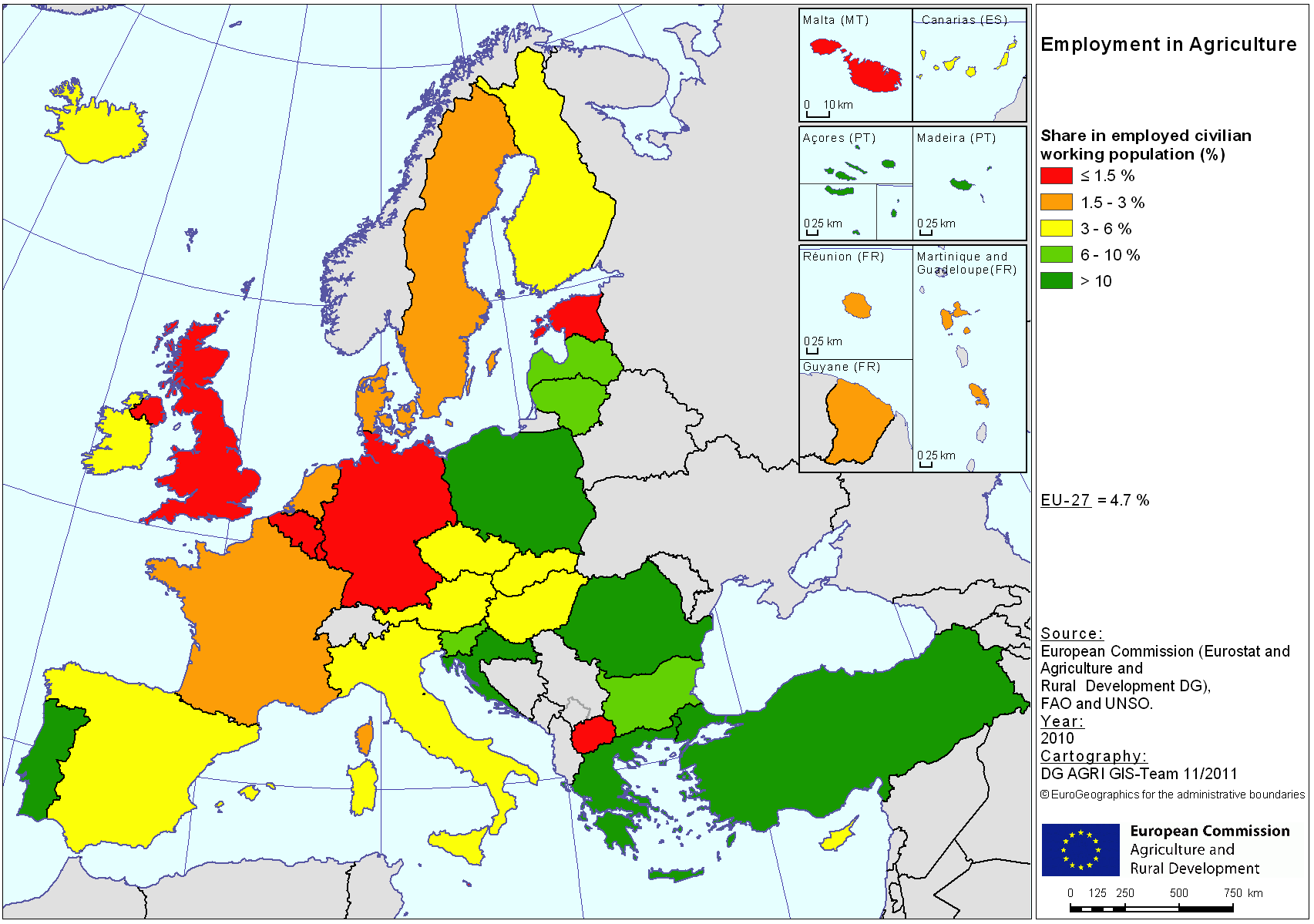 Υάξηεο 4: Σν πνζνζηφ απαζρφιεζεο ζηνλ πξσηνγελή ηνκέα ζηελ ΔΔ Πεγή: http://ec.europa.eu/agriculture/index_en.