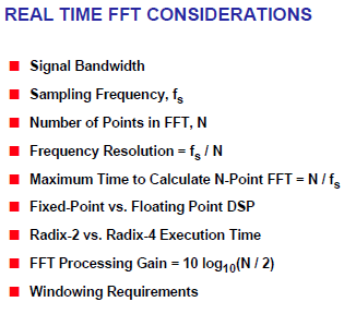 Απαιτήσεις Συστήματος σε Εφαρμογές FFT Πραγματικού Χρόνου Αυτό που επιθυμούμε να επιτύχουμε όταν χρησιμοποιούμε τον FFT σε εφαρμογές πραγματικού χρόνου είναι ο χρόνος εκτέλεσης του αλγορίθμου να