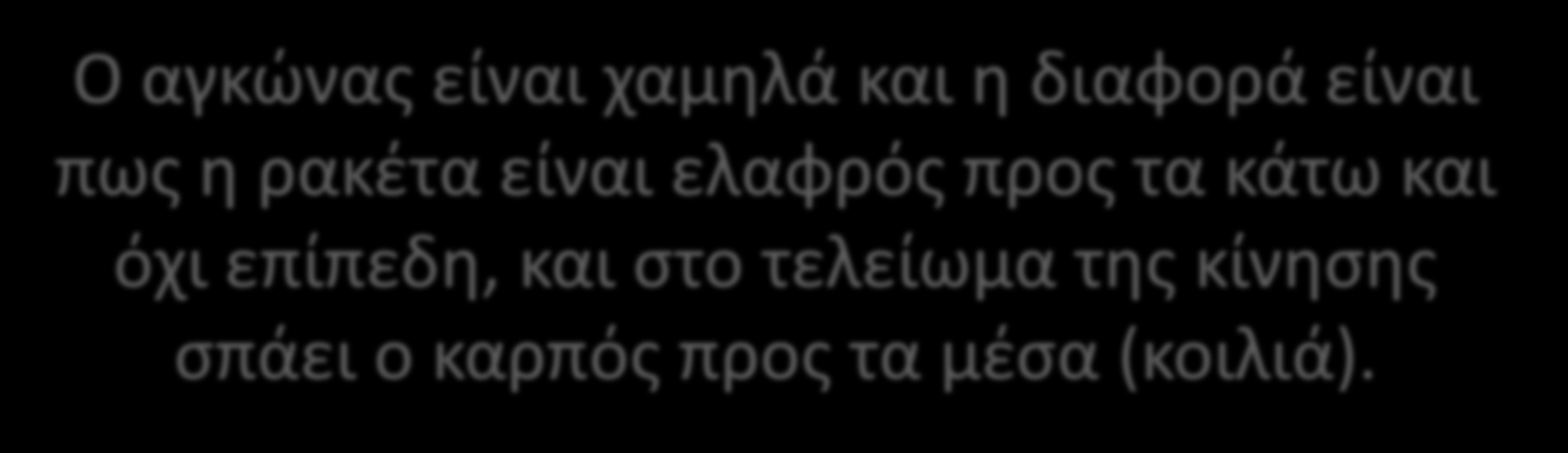 ΣΕΡΒΙΣ ΠΛΑΓΙΟ ΚΑΤΩ ΦΑΛΤΣΟ Ο αγκώνας είναι χαμηλά και η διαφορά είναι πως η ρακέτα είναι ελαφρός