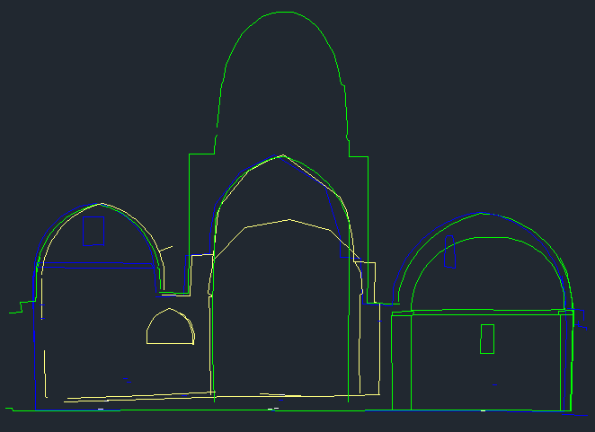 12 ΚΔΦ. 3 ΤΛΛΟΓΖ ΓΔΓΟΜΔΝΧΝ Δηθόλα 3.4 & 3.5: Τν AutoCAD αξρείν όπσο πξνέθπςε κεηά ην ηέινο ησλ κεηξήζεσλ ζε άλνςε (3.4), θαη κε γσλία ζέαζεο από δπζκάο πξνο αλαηνιάο (3.5).