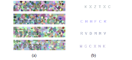 Εικόνα 16 BotBlock CAPTCHA (a) sample challenges (b) challenge text extracted by our automatic program.
