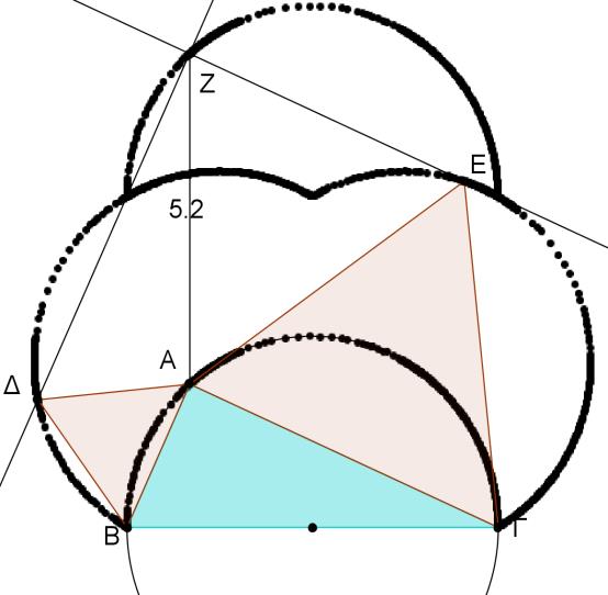 σχηματιστεί ισόπλευρο τρίγωνο που η τρίτη κορυφή, η απέναντι της ΒΓ, (το σημείο τομής των κύκλων που διαγράφουν τα Δ και Ε) είναι το κέντρο του μετατοπισμένου κύκλου (γεωμετρικός τόπος του Ζ).