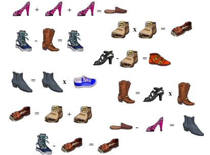 Μυστικά Παπούτσια I. Το καθένα από παπούτσια αναπαριστά ένα ψηφίο. Να βρεις ποιο ψηφίο αναπαριστά το κάθε παπούτσι και να εξηγήσεις. Α2.