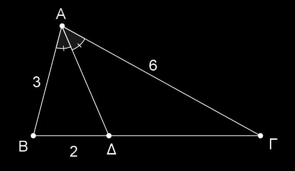 Θεώρημα (εσωτερικής διχοτόμου γωνίας) Η διχοτόμος μιας γωνίας τριγώνου διαιρεί την απέναντι πλευρά εσωτερικά σε λόγο ίσο με το λόγο των προσκείμενων πλευρών Δηλαδή αν ΑΔ είναι η διχοτόμος της γωνία ˆ
