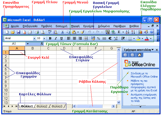Microsoft Excel 2003 Σo MS Excel 2003 είλαη έλα κέινο ηνπ Microsoft Office 2003, θαη πην ζπγθεθξηκέλα ε εθαξκνγή