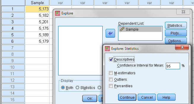 ΚΕΦΑΛΑΙΟ 4. ΣΤΑΤΙΣΤΙΚΕΣ ΕΚΤΙΜΗΣΕΙΣ 73 Σχήμα 4.3. Πίνακας περιγραφικών μέτρων με το 95% διάστημα εμπιστοσύνης στο Excel Ανάλυση στο SPSS Στο SPSS ακολουθούμε την πορεία Analyze Descriptive Statistics Explore.